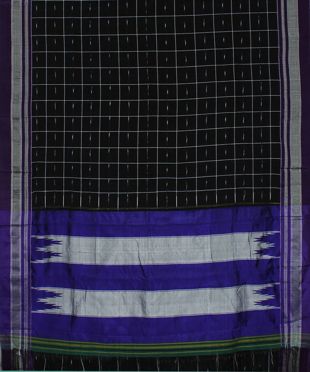 Black check purple chikki paras border ilkal cotton silk saree