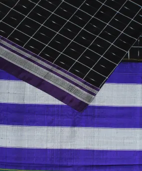 Black check purple chikki paras border ilkal cotton silk saree