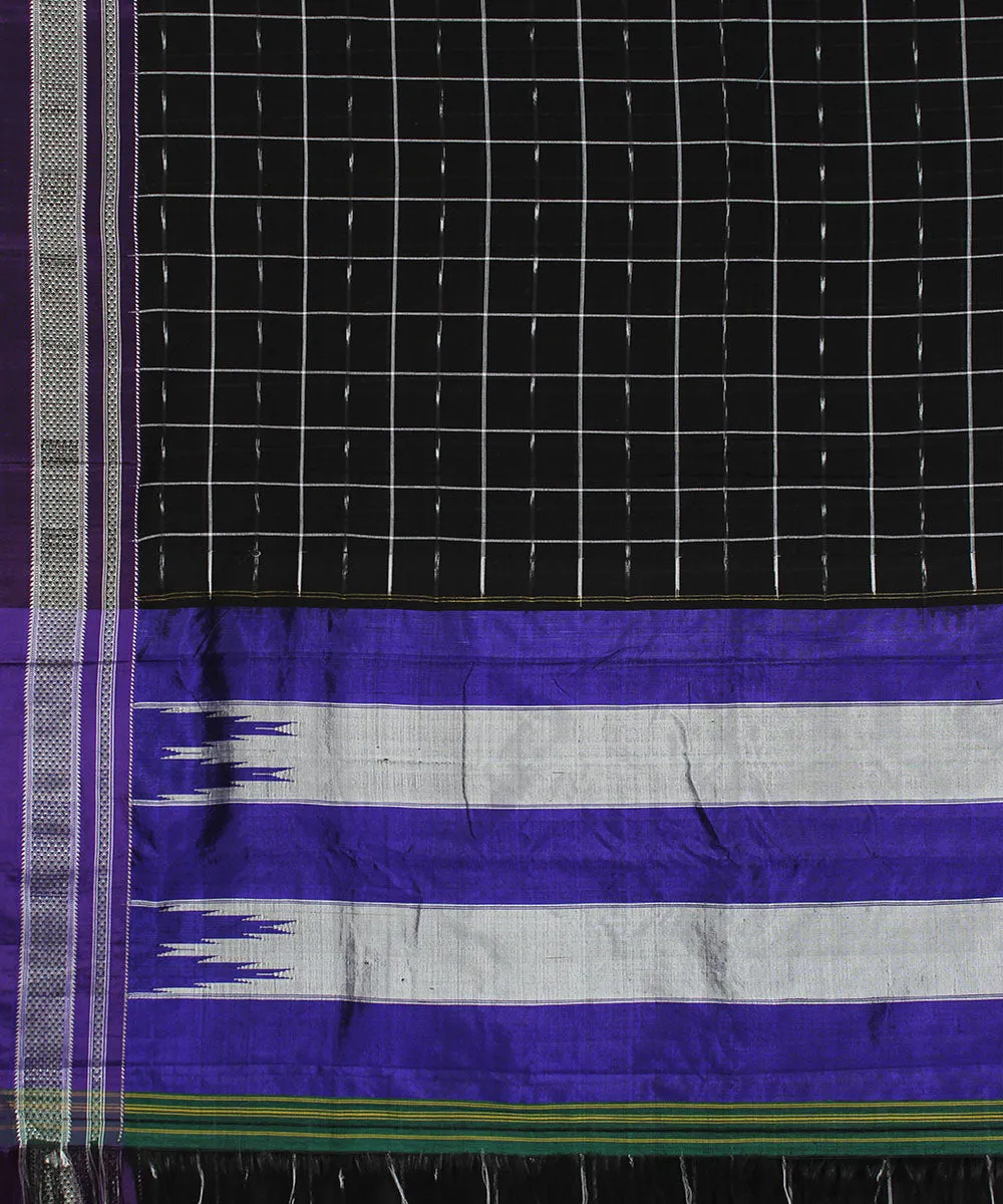 Black check purple chikki paras border ilkal cotton silk saree