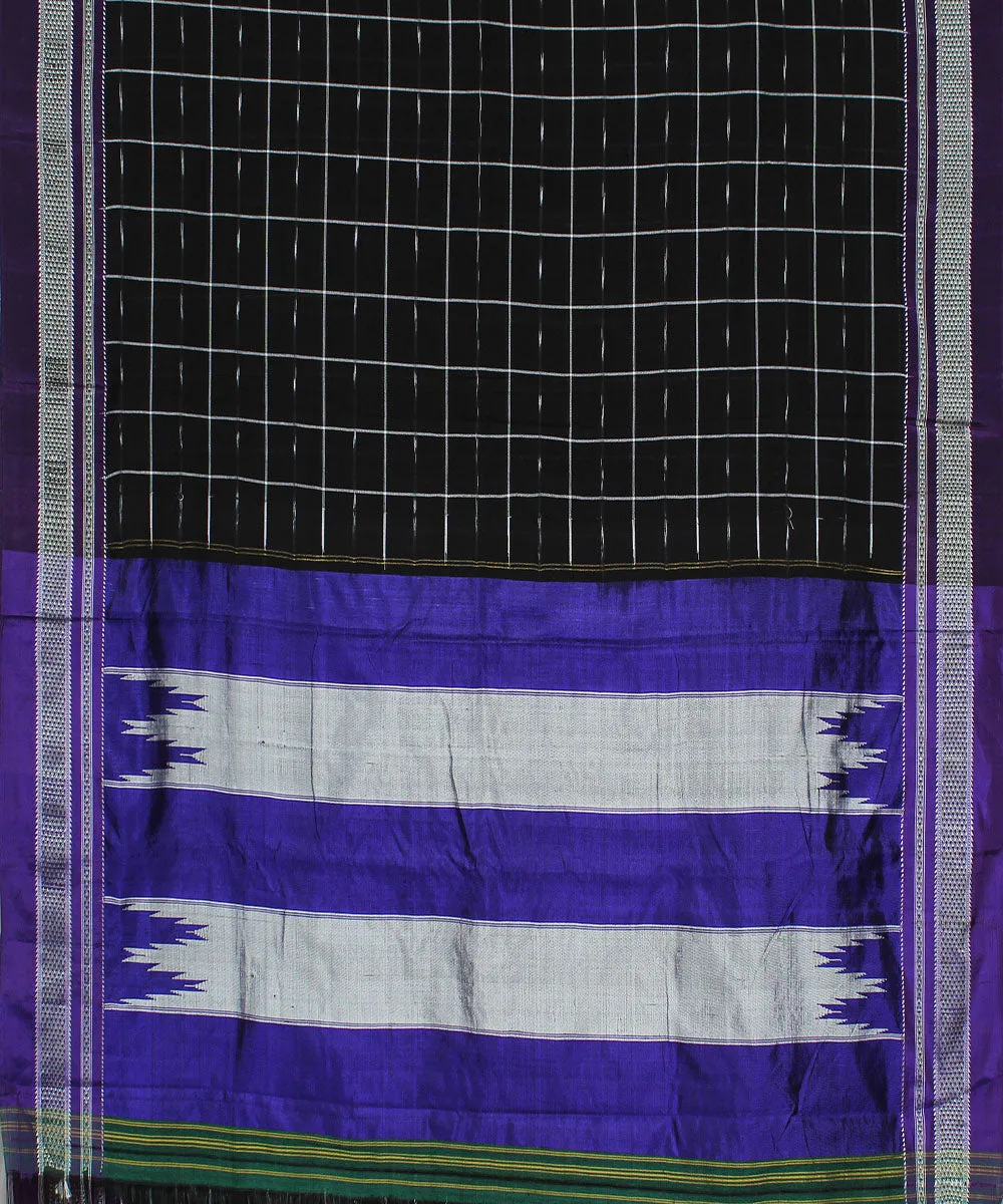 Black check purple chikki paras border ilkal cotton silk saree