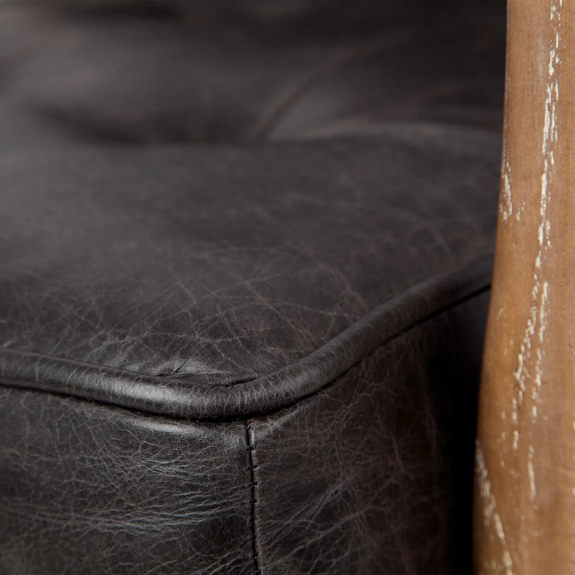 Black Leather Accent Chair With Wrapped Ash Wood Frame