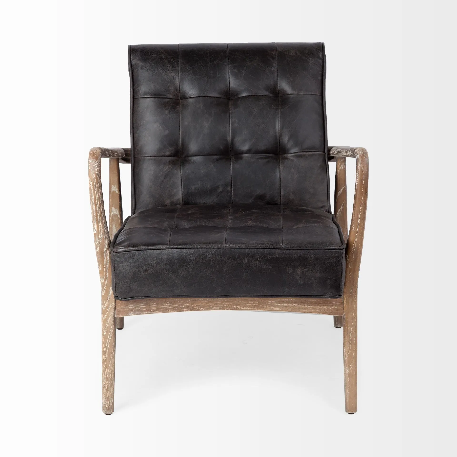 Black Leather Accent Chair With Wrapped Ash Wood Frame