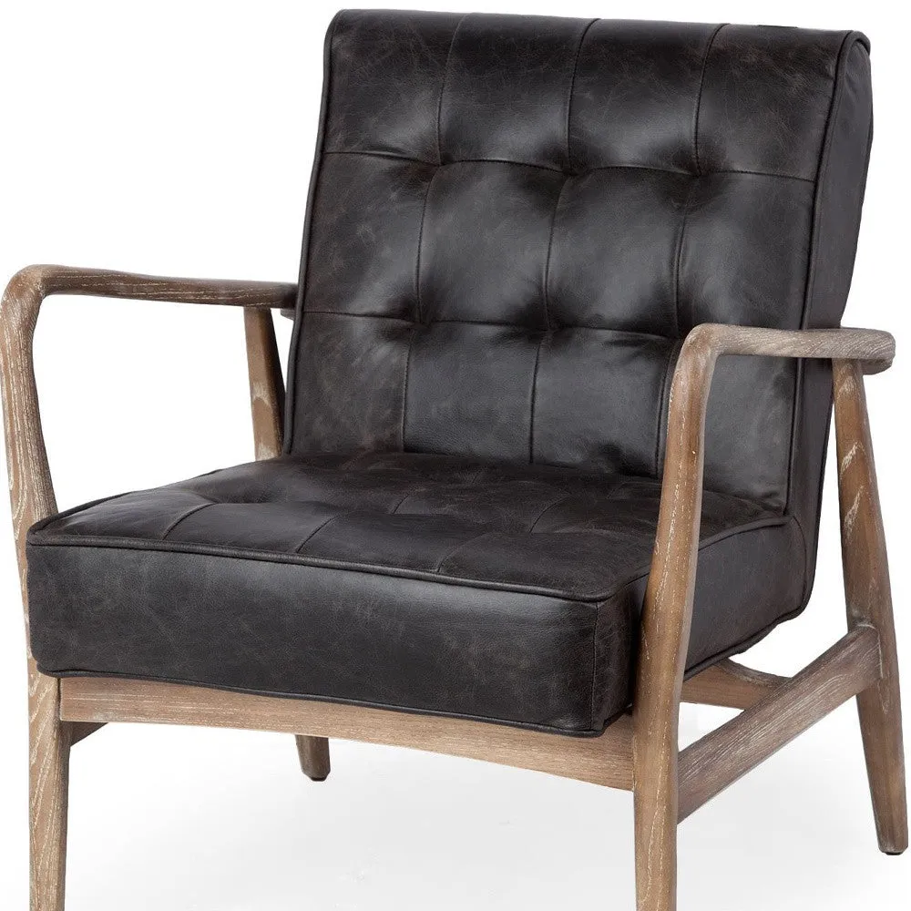 Black Leather Accent Chair With Wrapped Ash Wood Frame