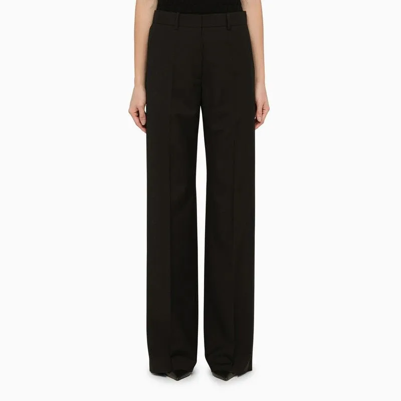 BLACK WOOL PALAZZO TROUSERS