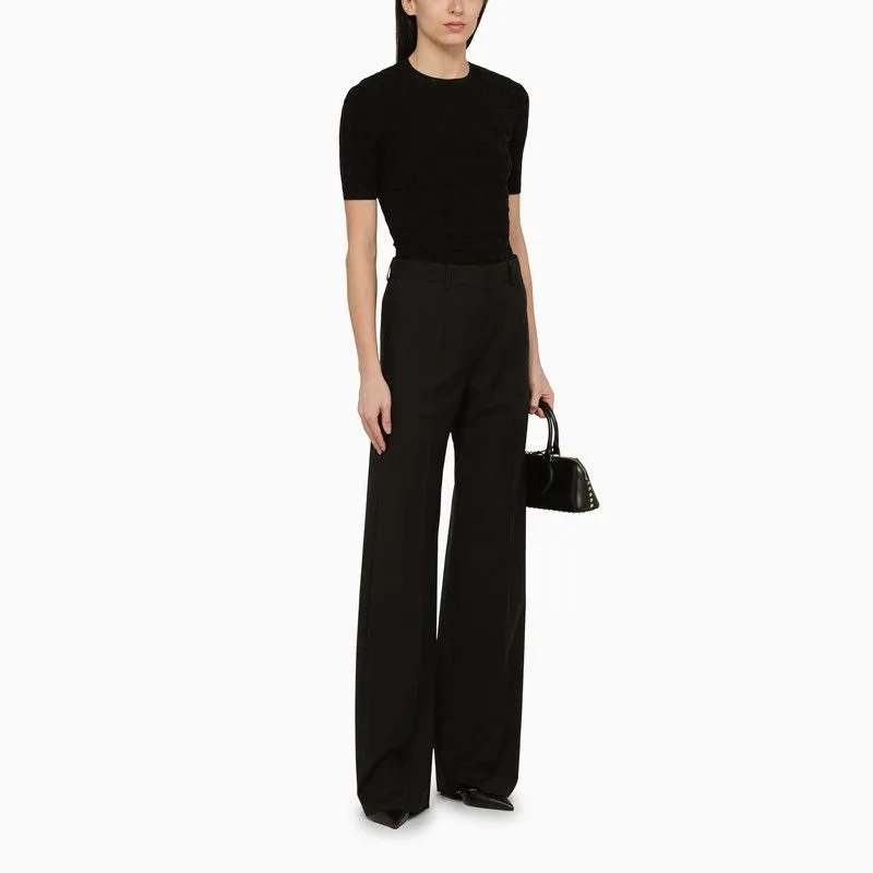 BLACK WOOL PALAZZO TROUSERS