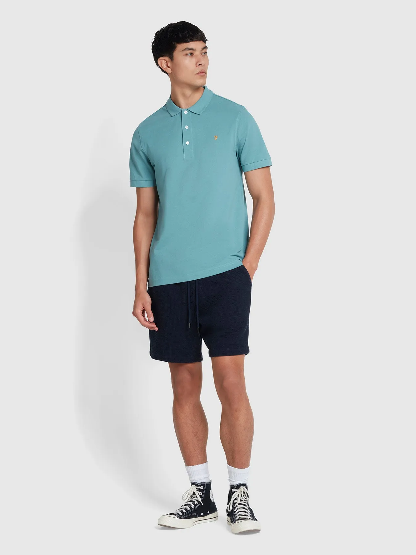 Blanes Organic Cotton Short Sleeve Polo Shirt In Brook Blue