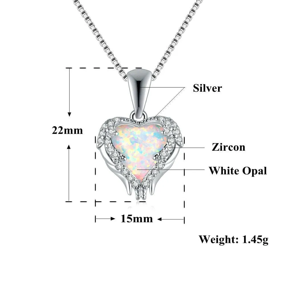 Blue and White Fire Opal Zircon Heart Necklace - 925 Sterling Silver