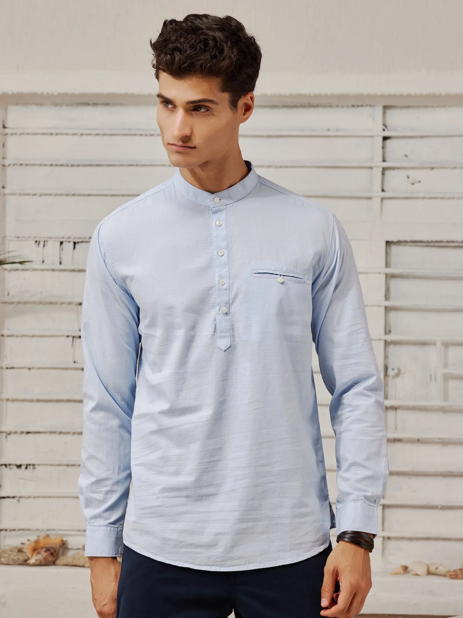 Blue Textured Kurta