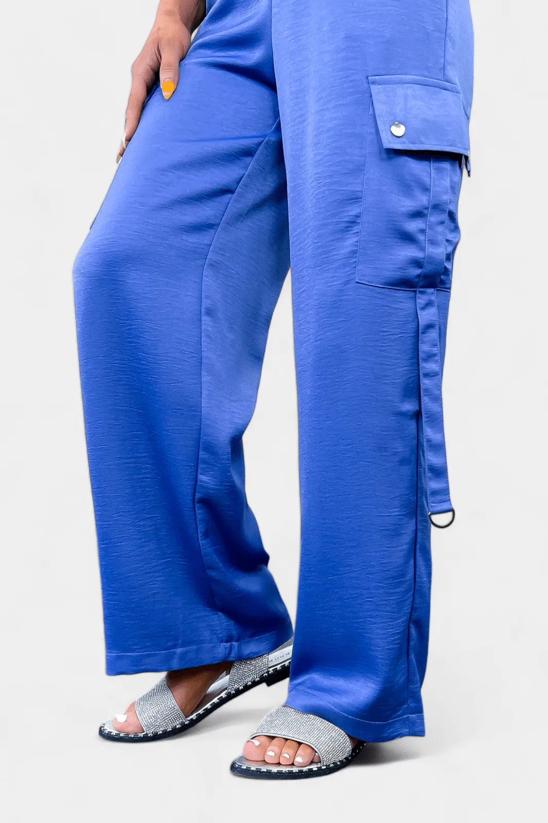 Blue Wide Leg Cargo Pants