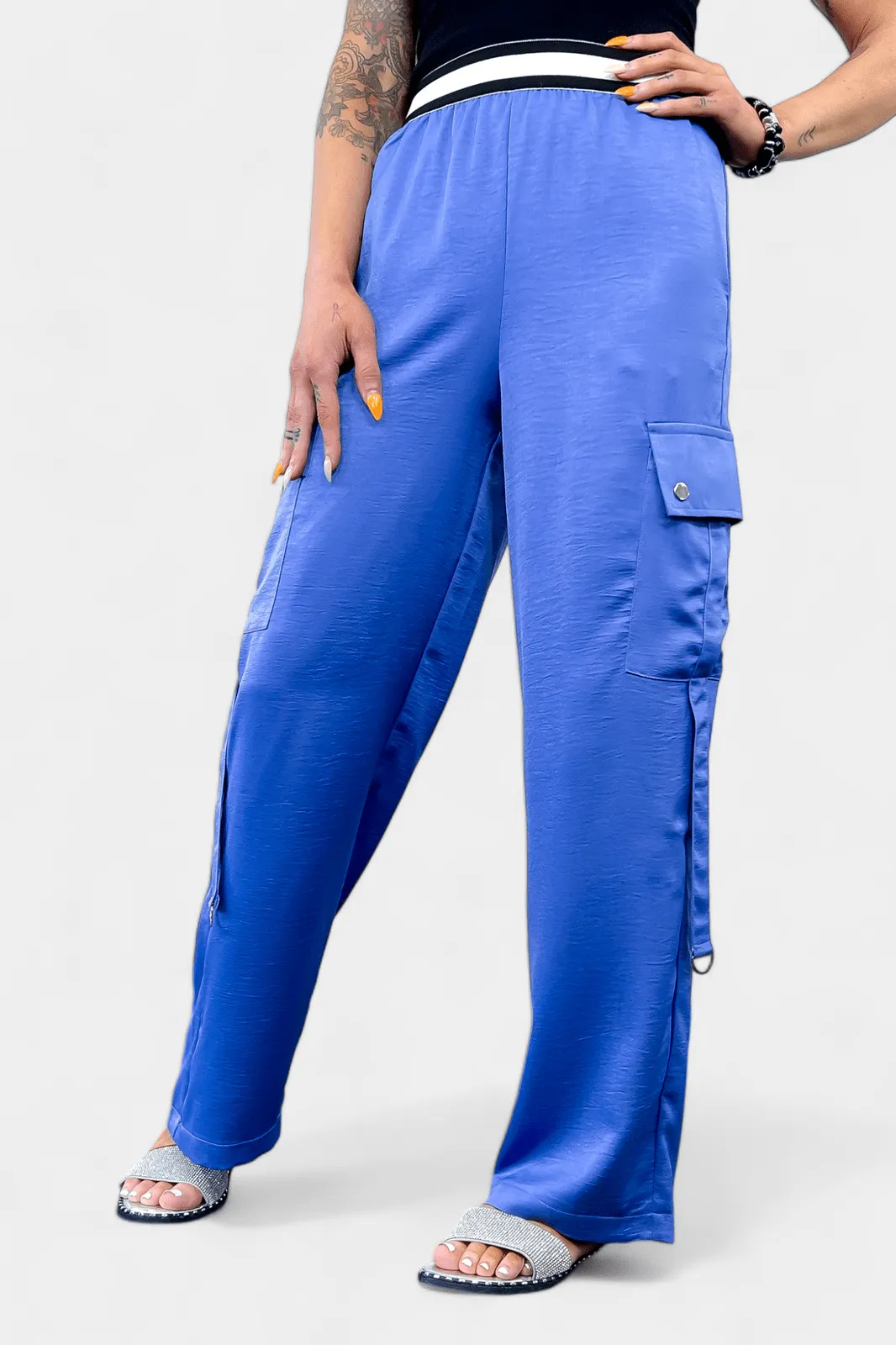 Blue Wide Leg Cargo Pants