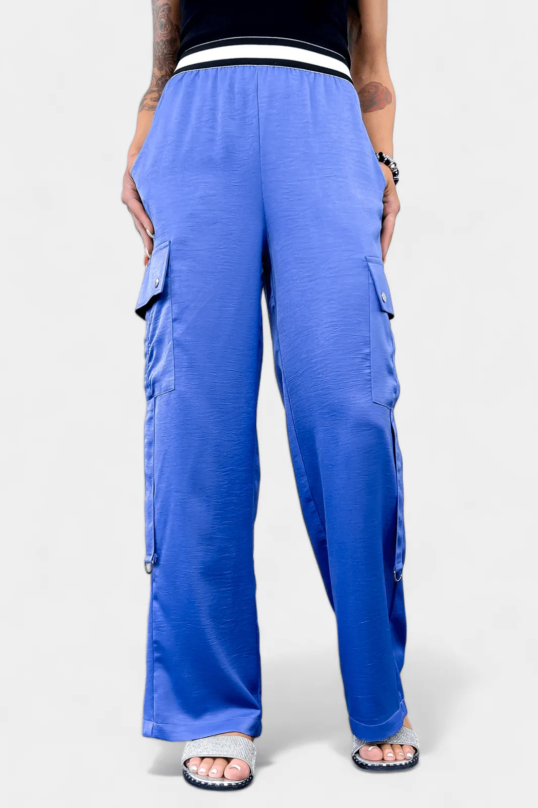 Blue Wide Leg Cargo Pants