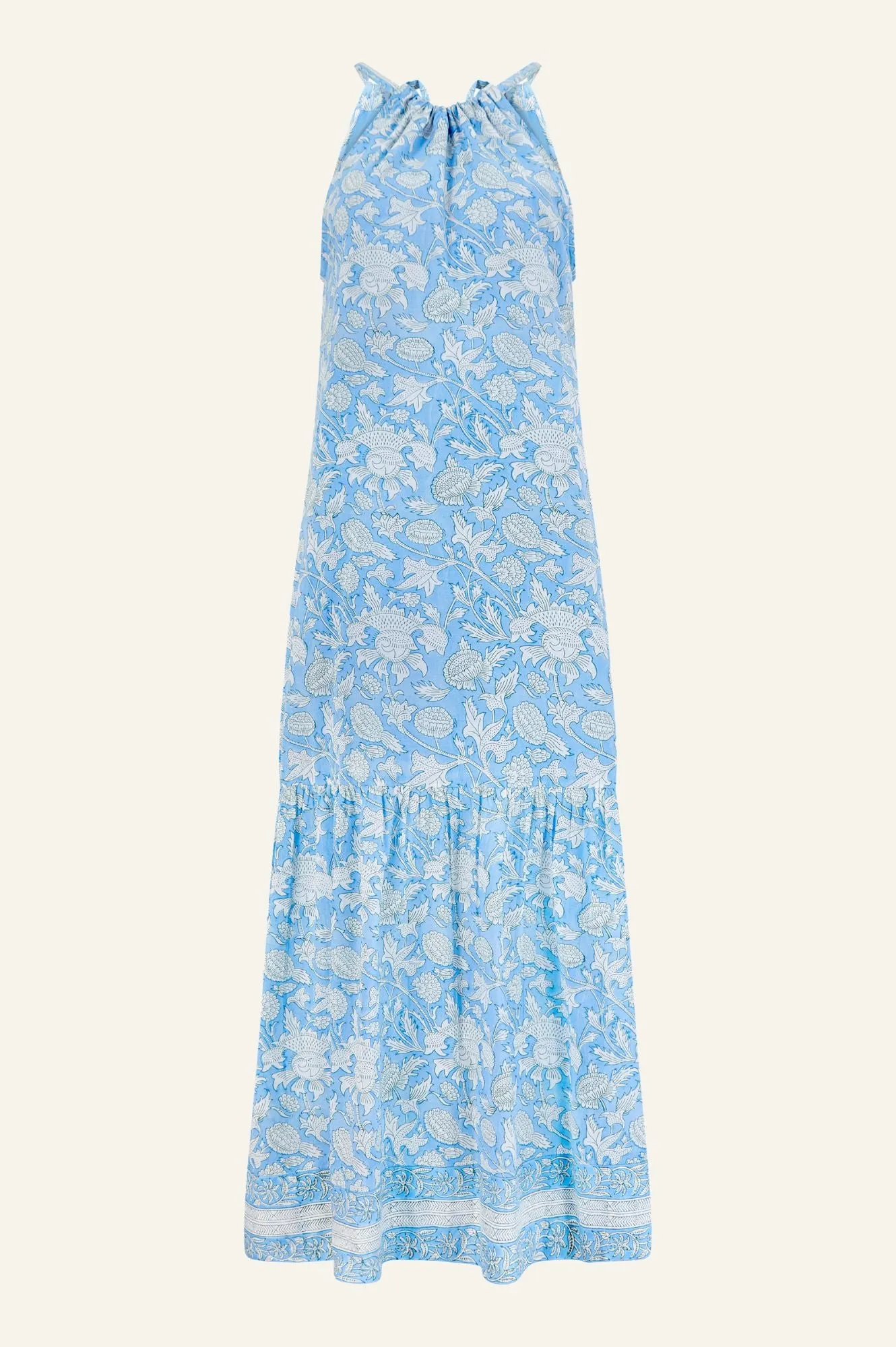 Bonnie Halter Block Print Maxi Dress | Blue/White