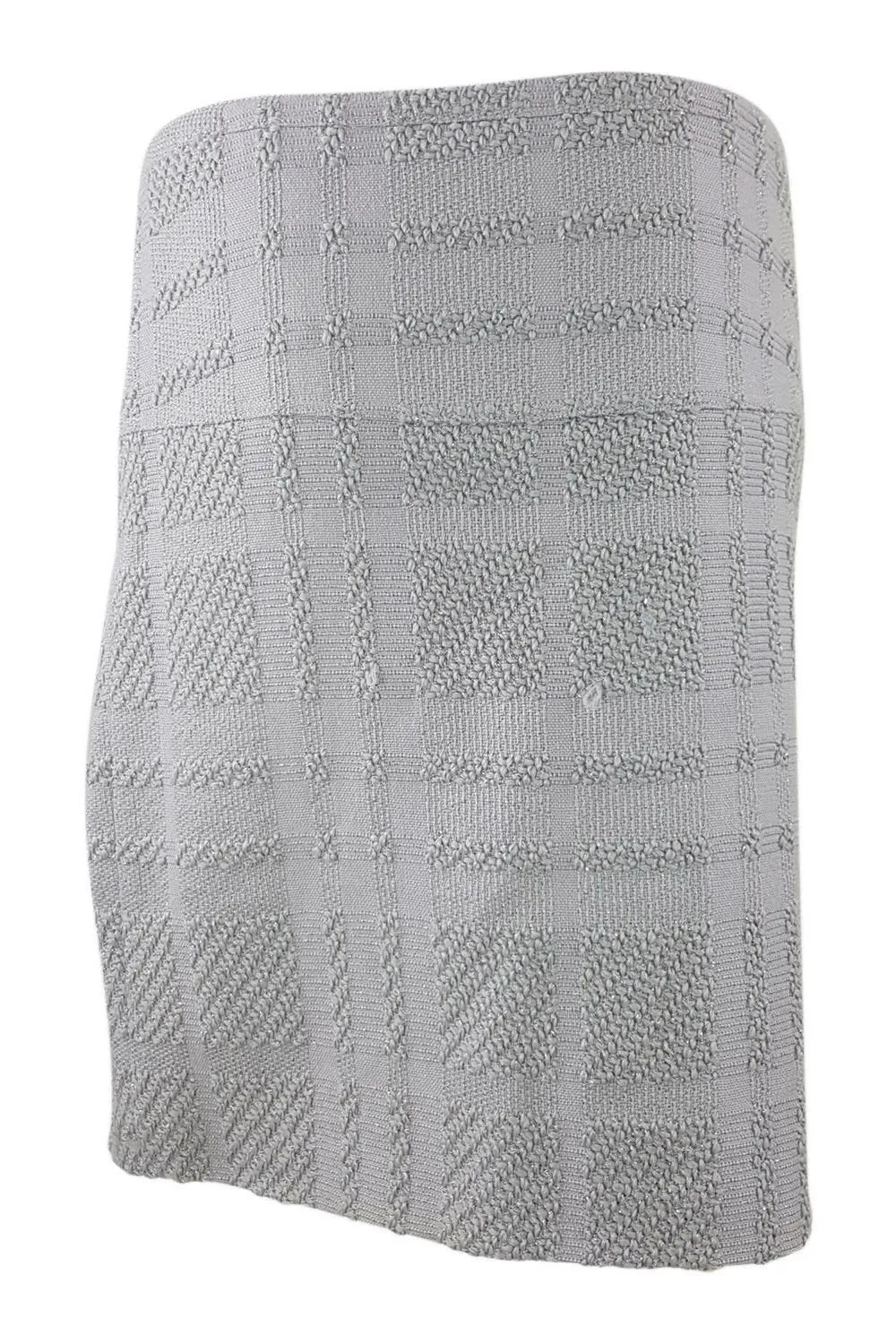 BURBERRY 100% Wool Self Check Grey Box Pleat Mini Skirt (M)