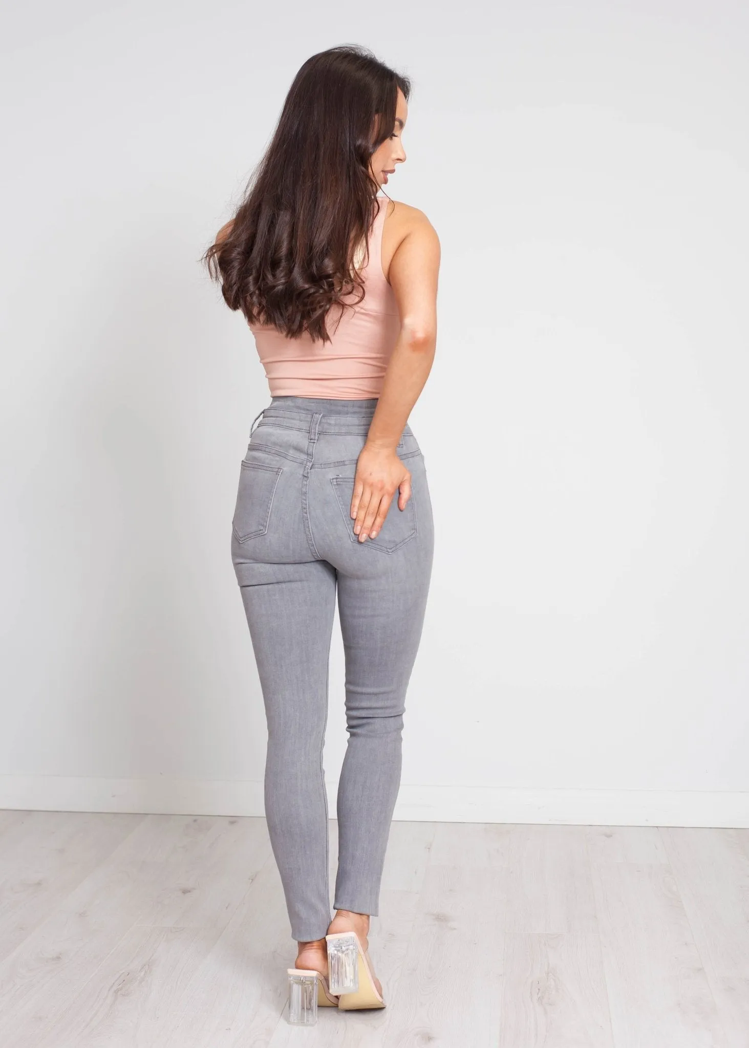 Camilla High Waist Button Jean In Grey