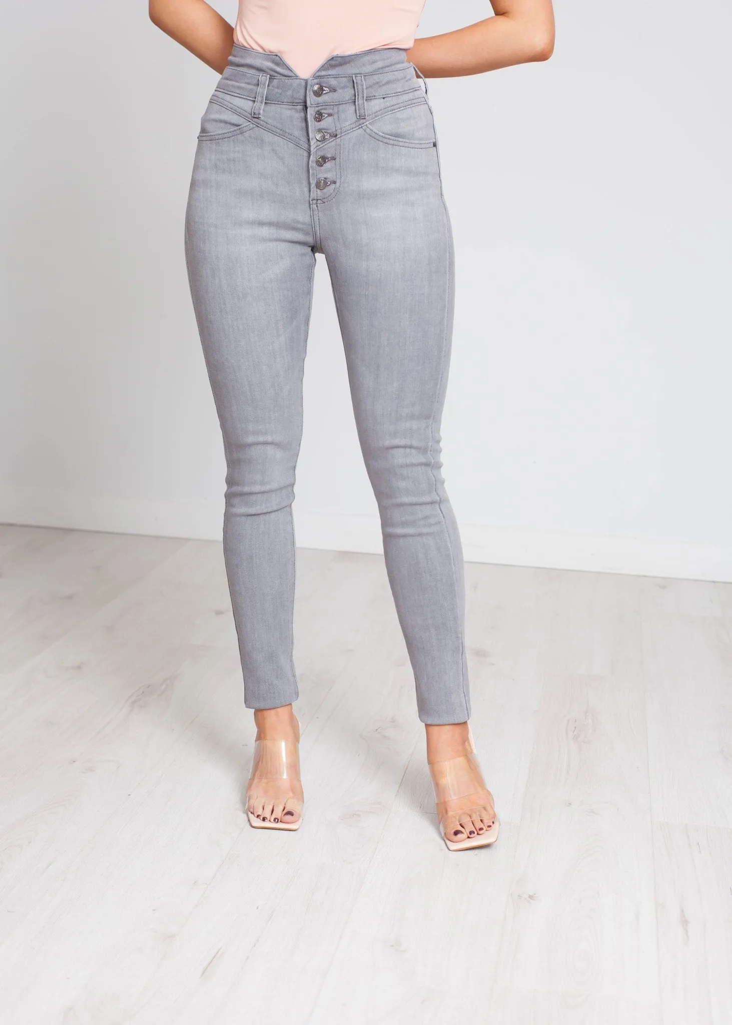 Camilla High Waist Button Jean In Grey