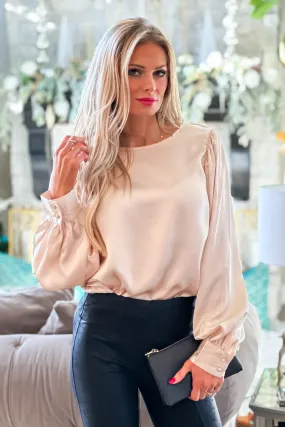 Celebrate The Season Balloon Sleeve Satin Blouse : Champagne