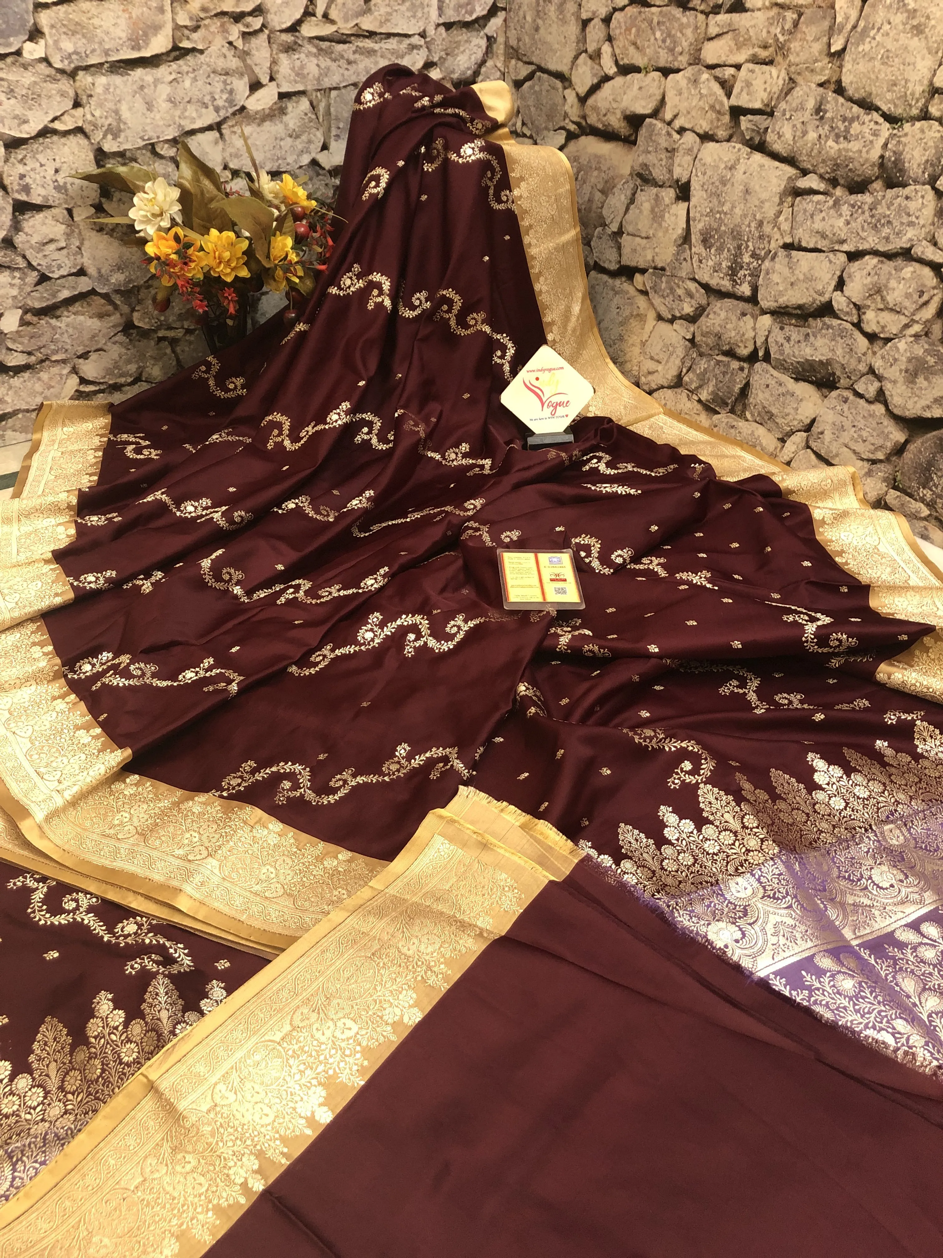 Chocolate Color Katan Satin Banarasi Saree with Tanchoi Pallu