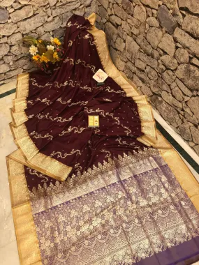 Chocolate Color Katan Satin Banarasi Saree with Tanchoi Pallu