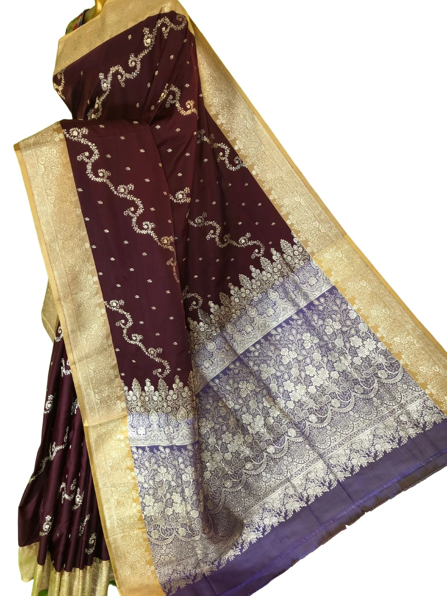 Chocolate Color Katan Satin Banarasi Saree with Tanchoi Pallu