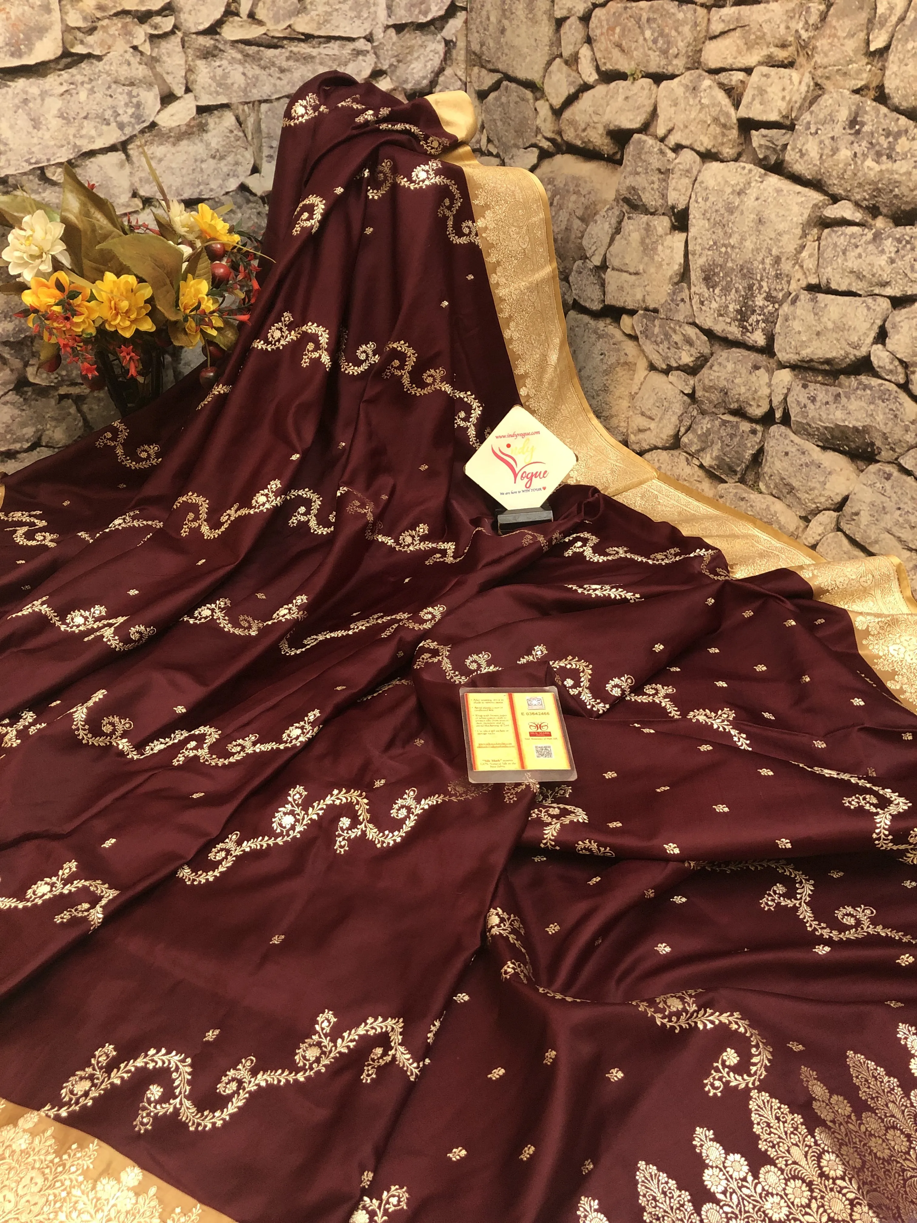 Chocolate Color Katan Satin Banarasi Saree with Tanchoi Pallu