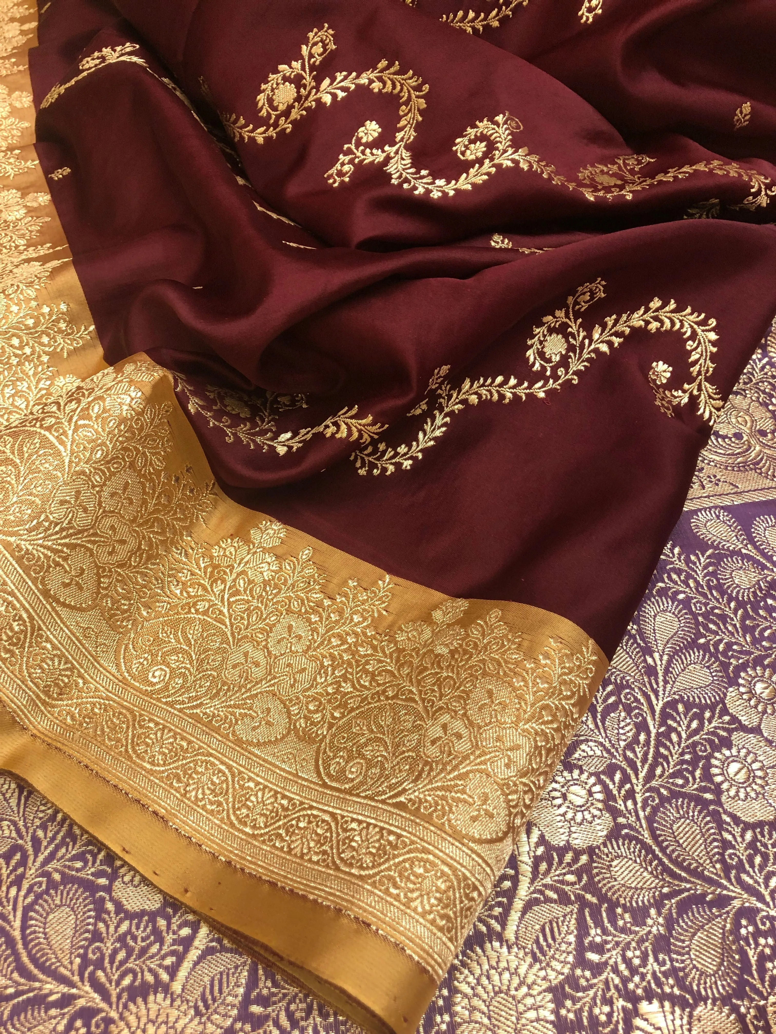 Chocolate Color Katan Satin Banarasi Saree with Tanchoi Pallu