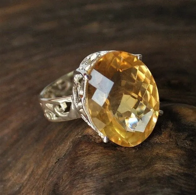 Citrine Oval Gemstone 925 Sterling Silver Handmade Designer Ring