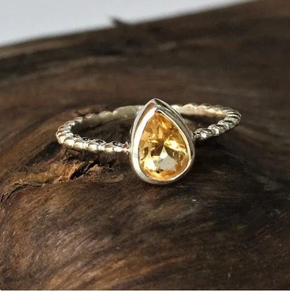 Citrine Pear Shaped 925 Sterling Silver Stylish Handmade Ring