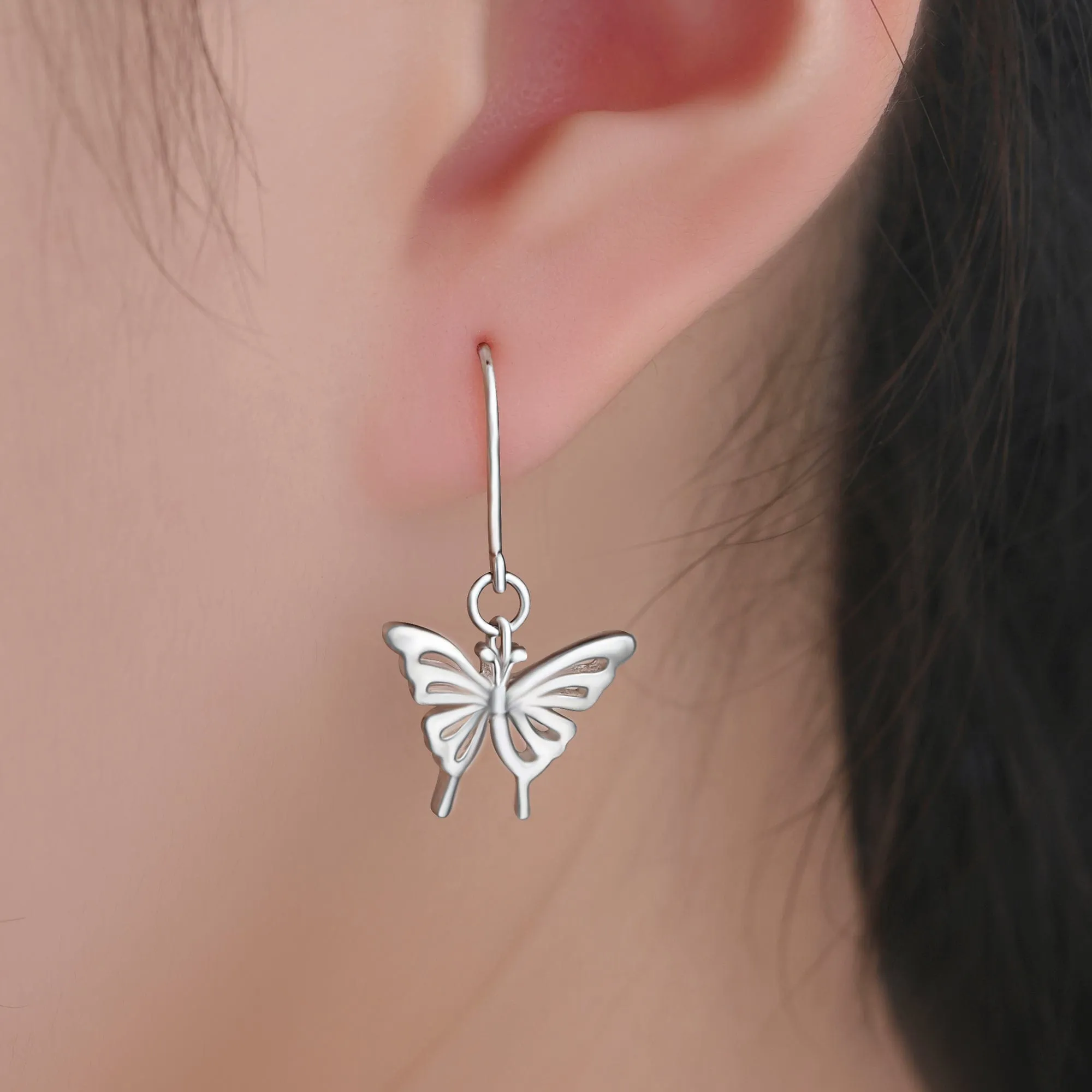 Classic Silver Butterfly Dangling Earrings