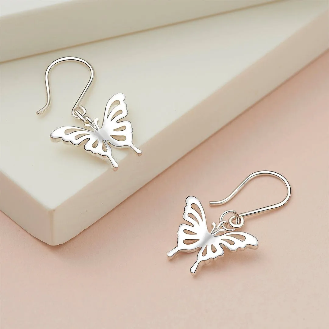 Classic Silver Butterfly Dangling Earrings