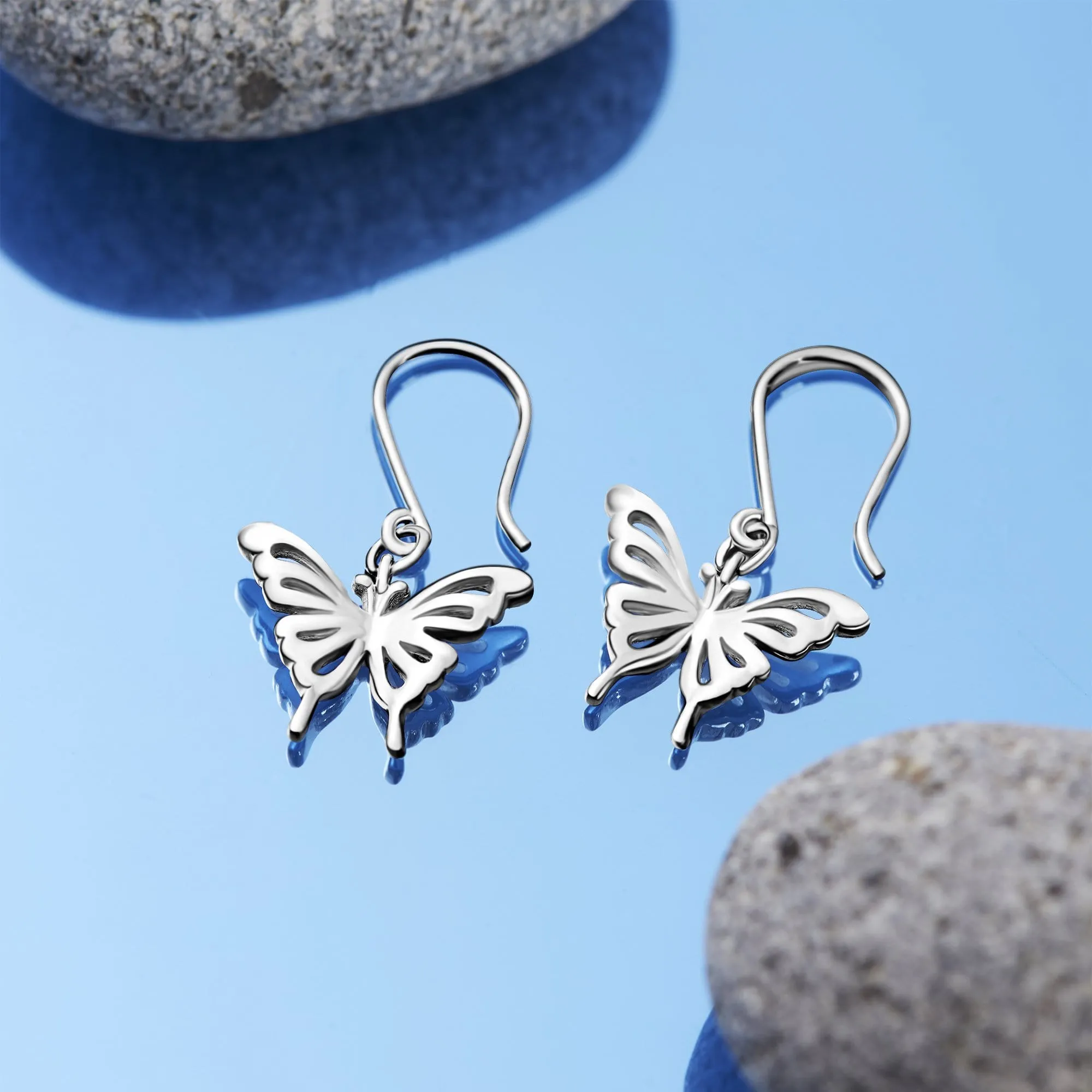 Classic Silver Butterfly Dangling Earrings