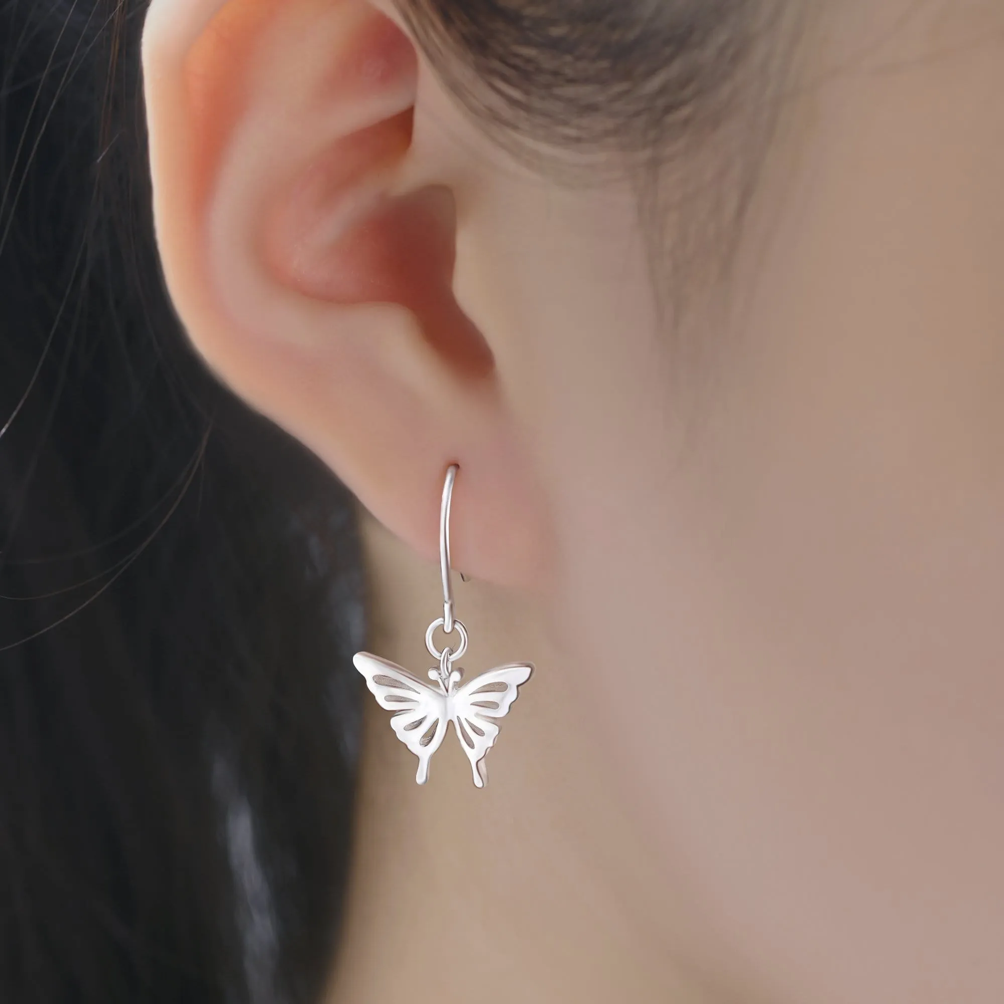 Classic Silver Butterfly Dangling Earrings