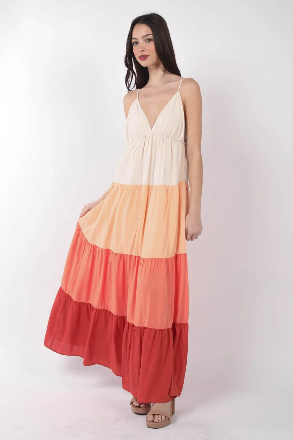 Color Block Tiered Maxi Cami Dress