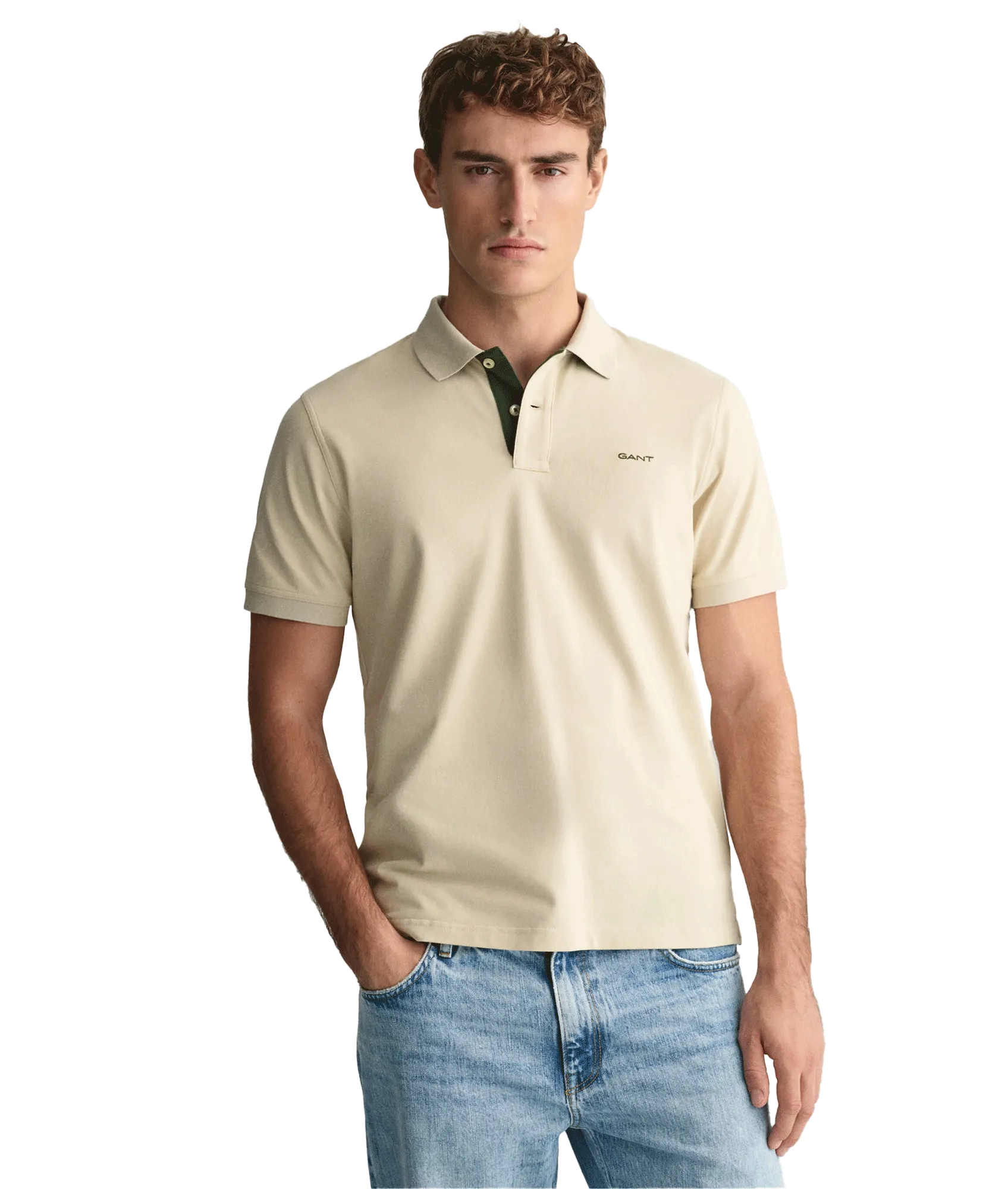 Contrast Piqué Polo Shirt - Beige