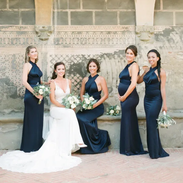 Convertible Dark Navy Jersey Sexy Elegant Long Bridesmaid Dresses,DB106