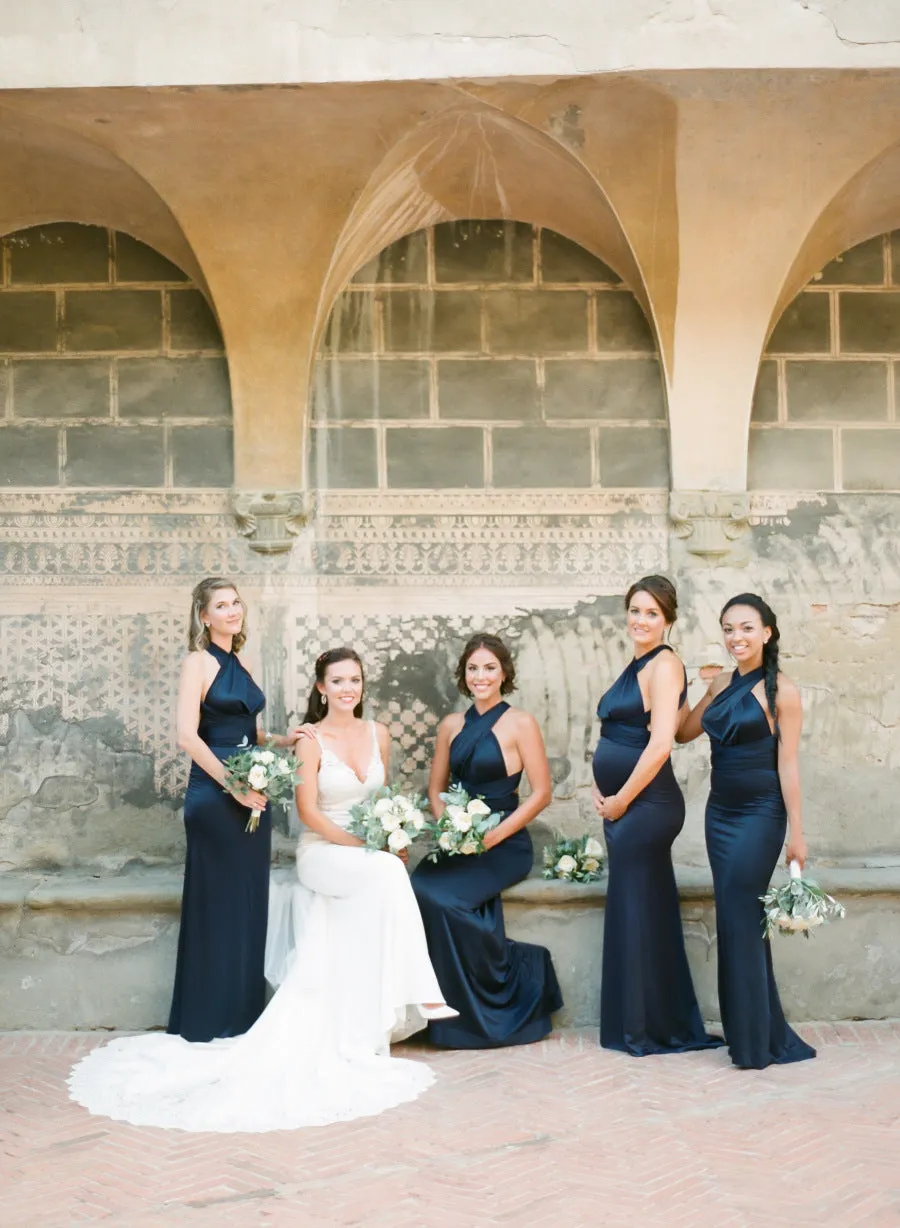 Convertible Dark Navy Jersey Sexy Elegant Long Bridesmaid Dresses,DB106