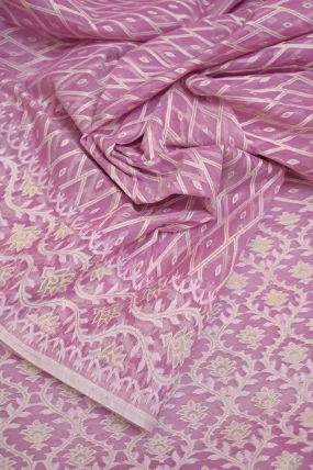 Cotton Candy Pink Color Jamdani Saree with Allover Jamdani and Zari Weaving