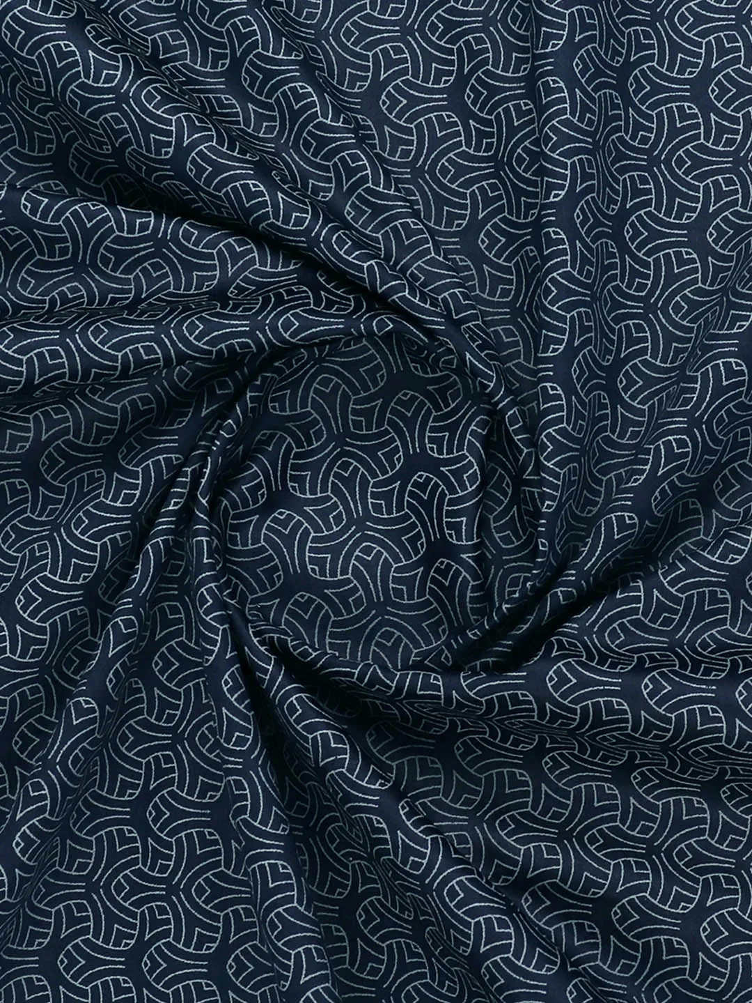 Cotton Rich Navy Printed Shirt Fabric OSLO