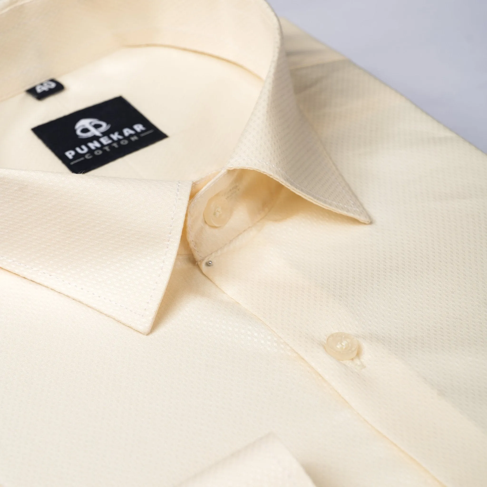 Cream Color Dotted Dobby Cotton Shirt For Men