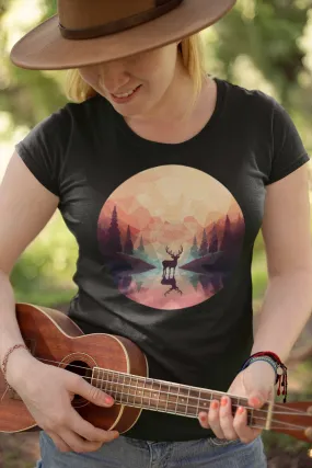 Damen T-Shirt mit Hirschmotiv "Hirsch am Bach"