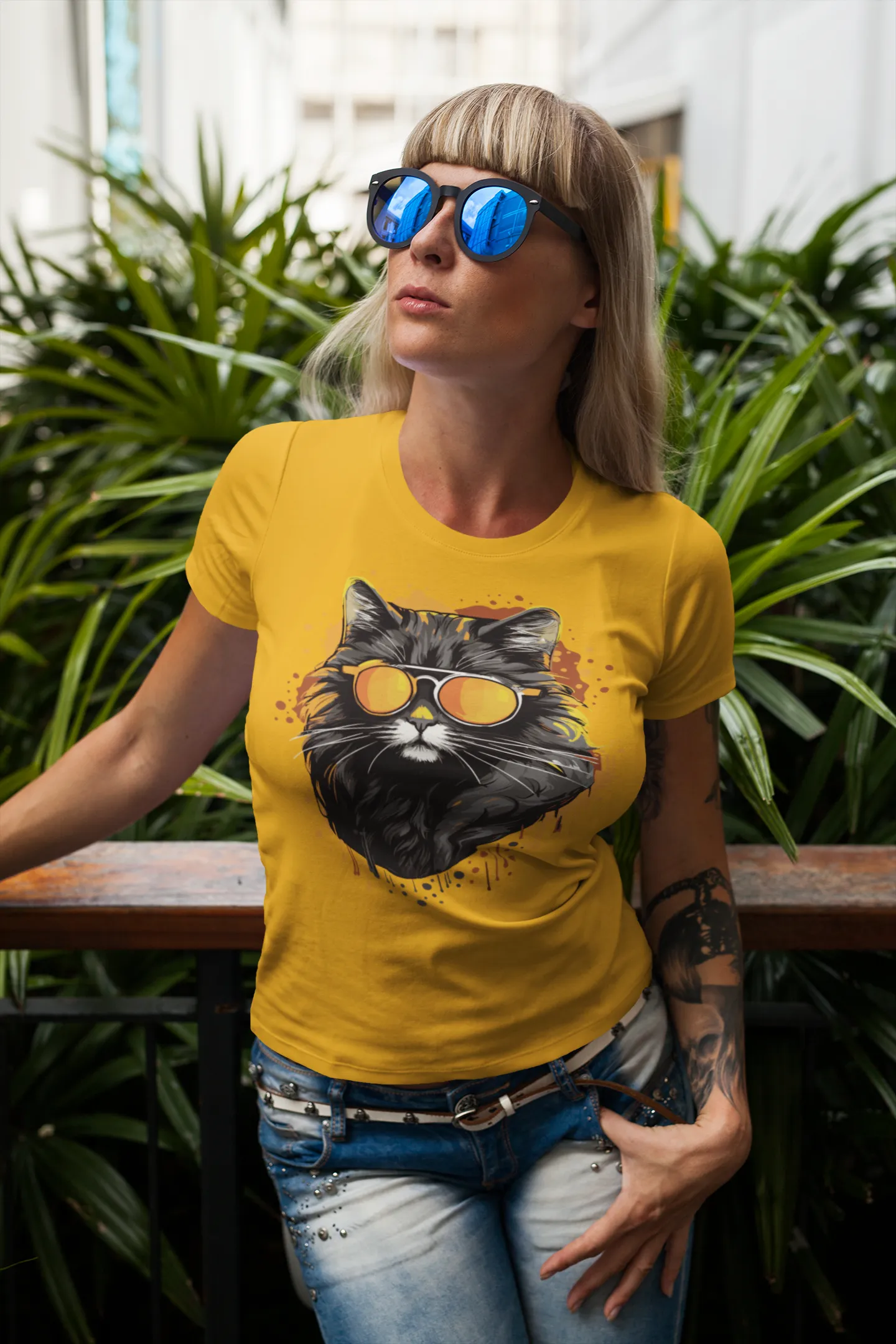 Damen T-Shirt mit Katzenmotiv "Cool Cat"