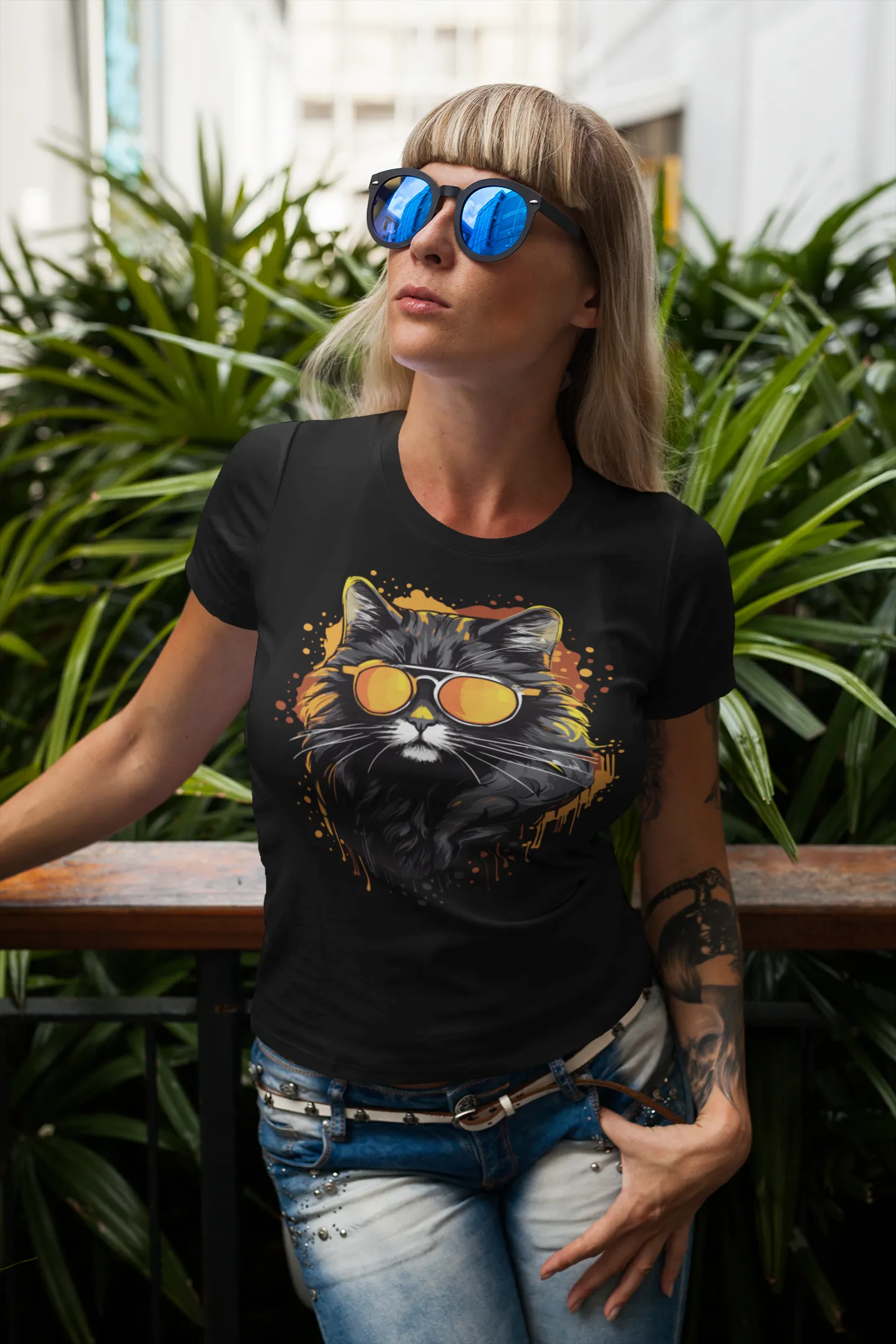 Damen T-Shirt mit Katzenmotiv "Cool Cat"