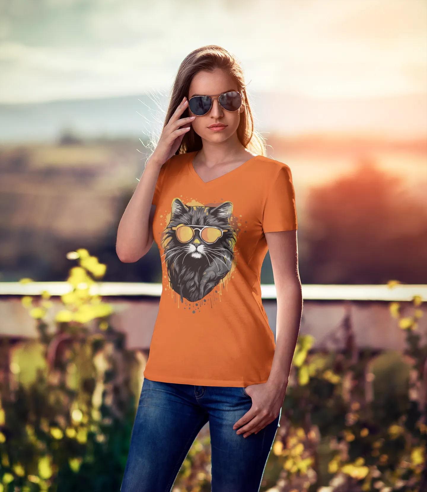 Damen T-Shirt mit Katzenmotiv "Cool Cat"