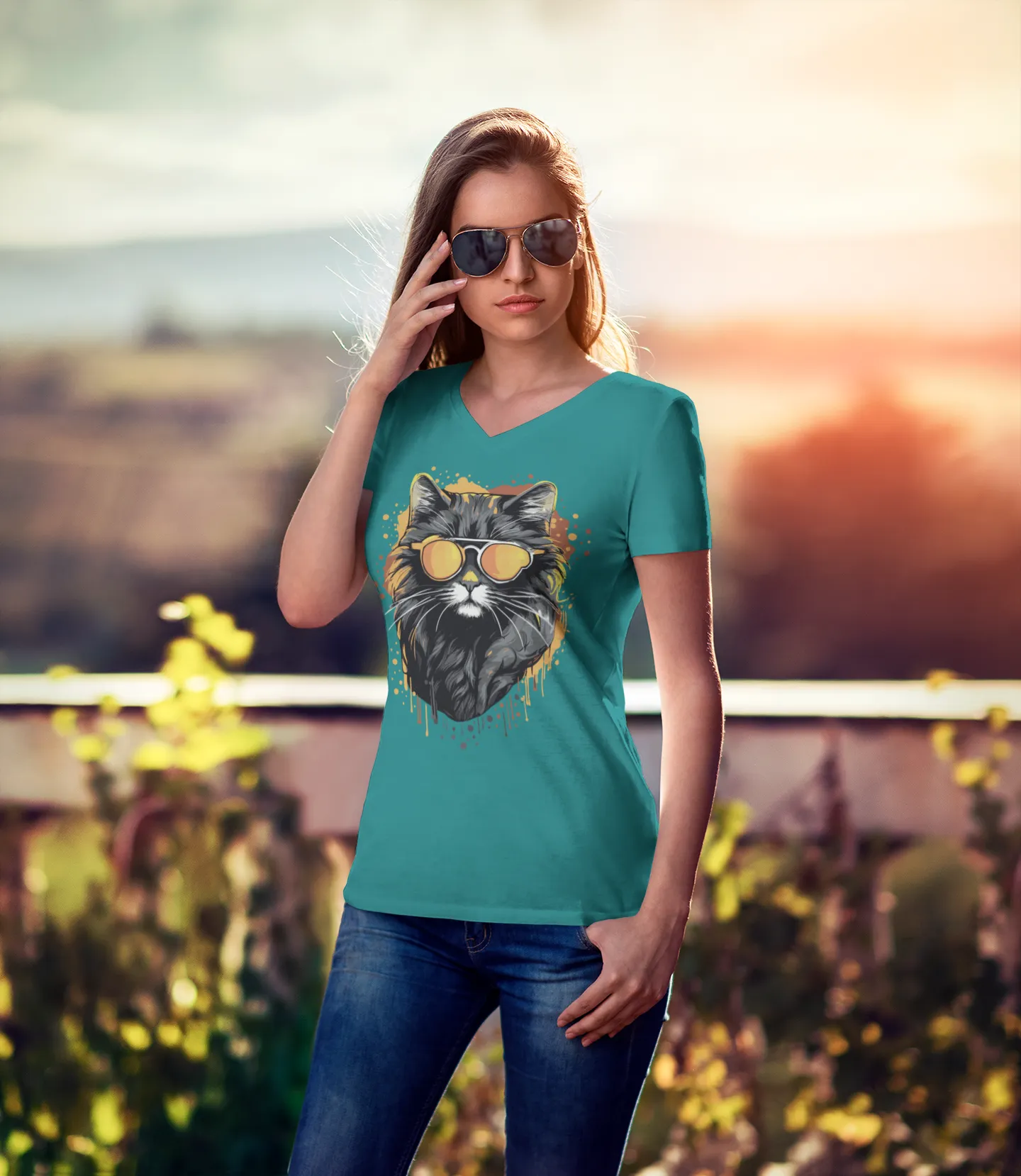 Damen T-Shirt mit Katzenmotiv "Cool Cat"