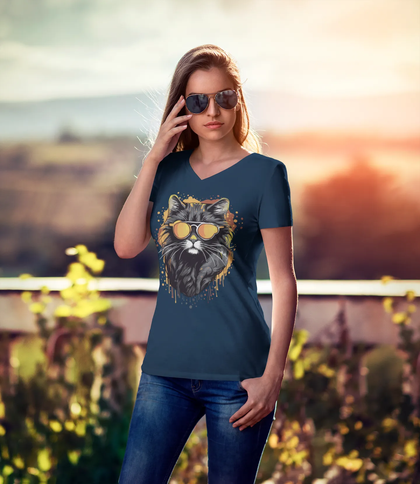 Damen T-Shirt mit Katzenmotiv "Cool Cat"