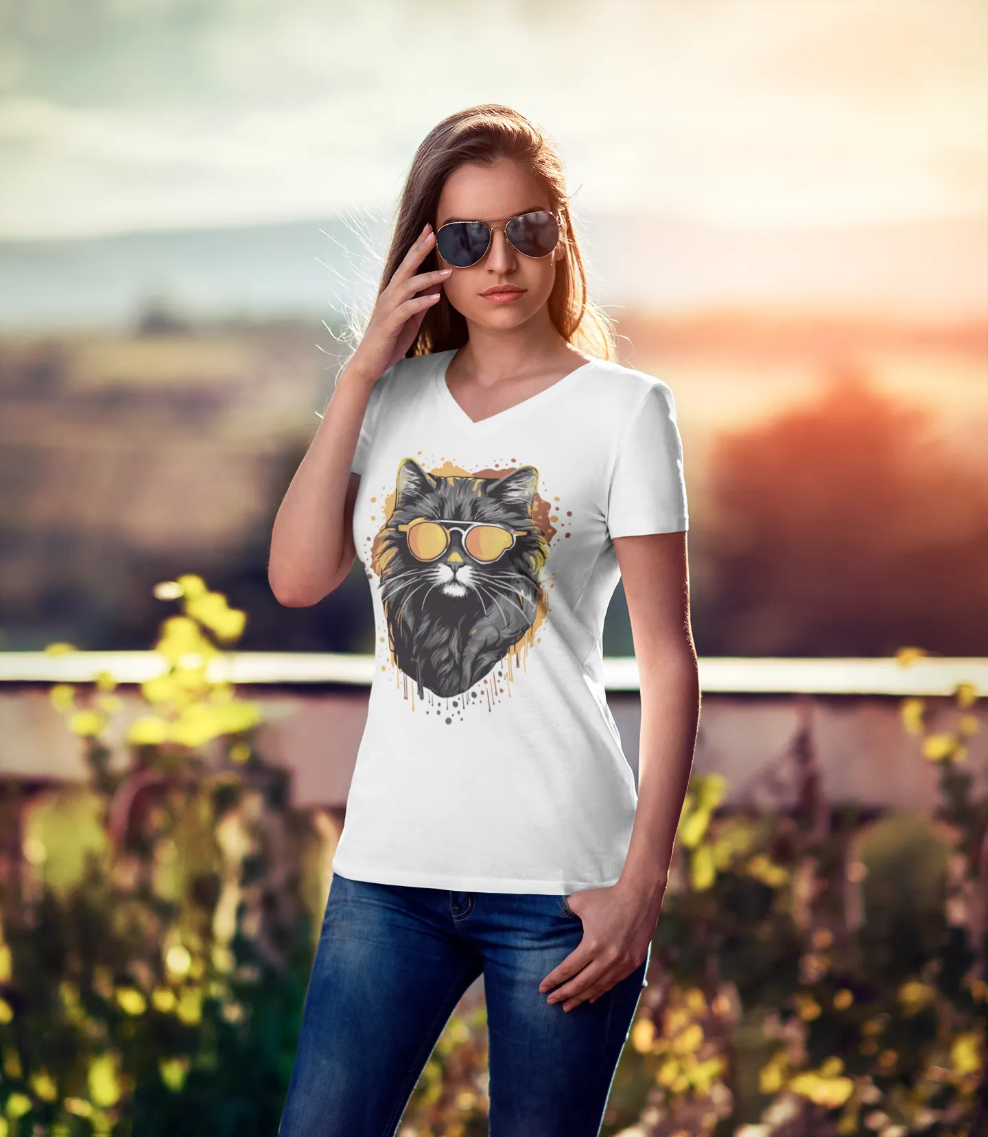 Damen T-Shirt mit Katzenmotiv "Cool Cat"