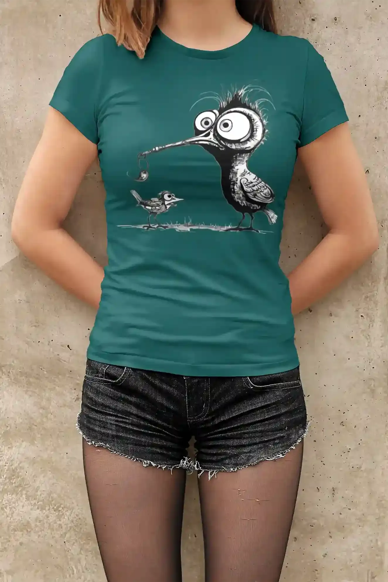 Damen T-Shirt mit Vogelmotiv "Amsel & Spatz"