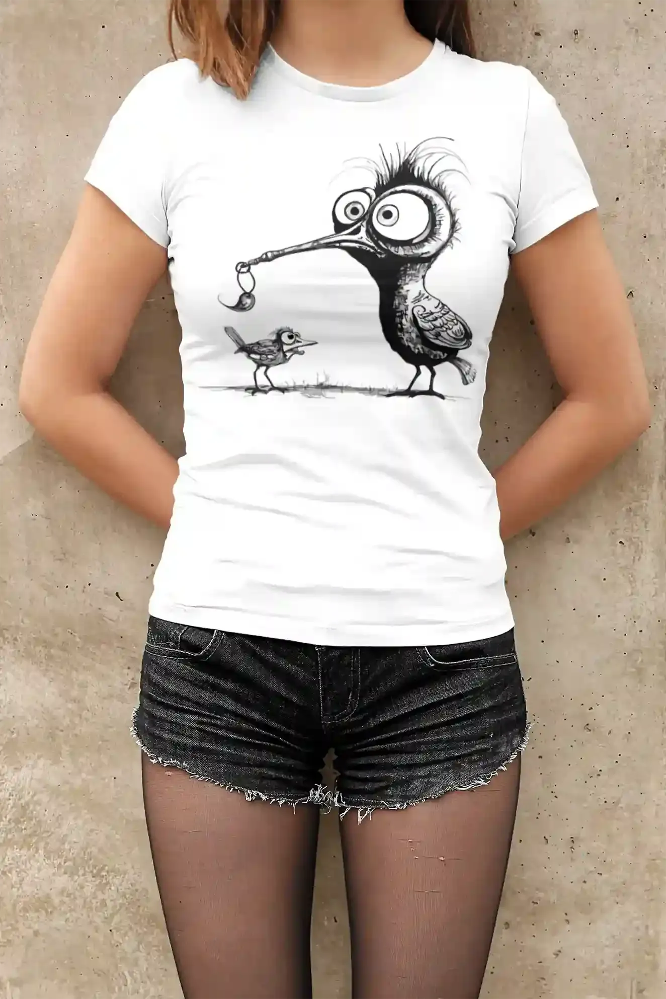 Damen T-Shirt mit Vogelmotiv "Amsel & Spatz"