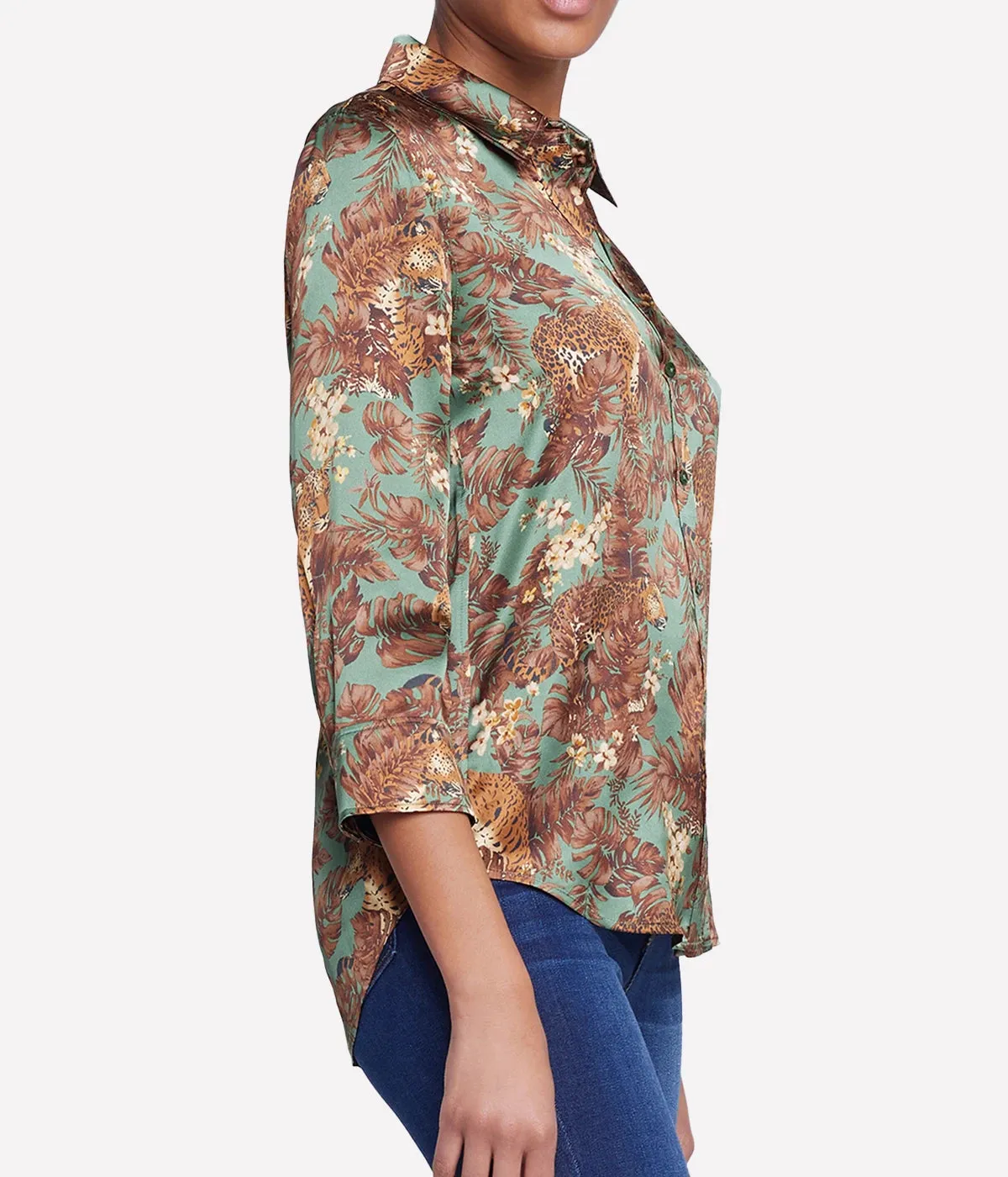 Dani 3/4 Sleeve Blouse in Olive Multi Palm Leopard