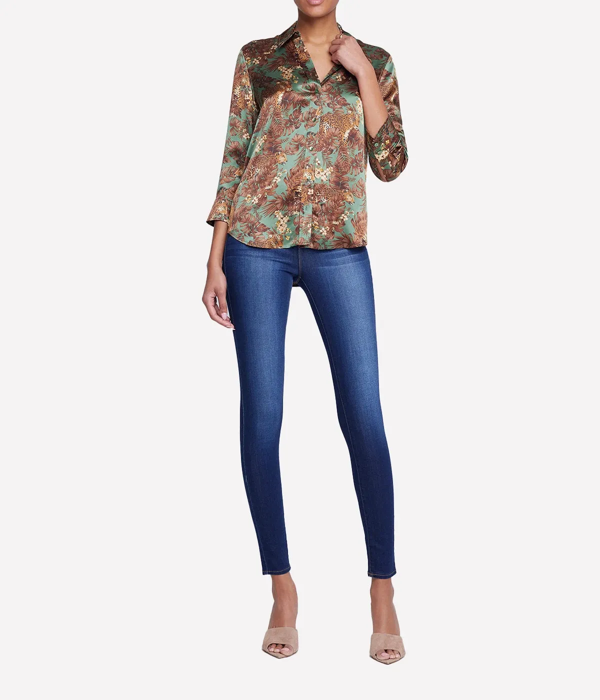 Dani 3/4 Sleeve Blouse in Olive Multi Palm Leopard