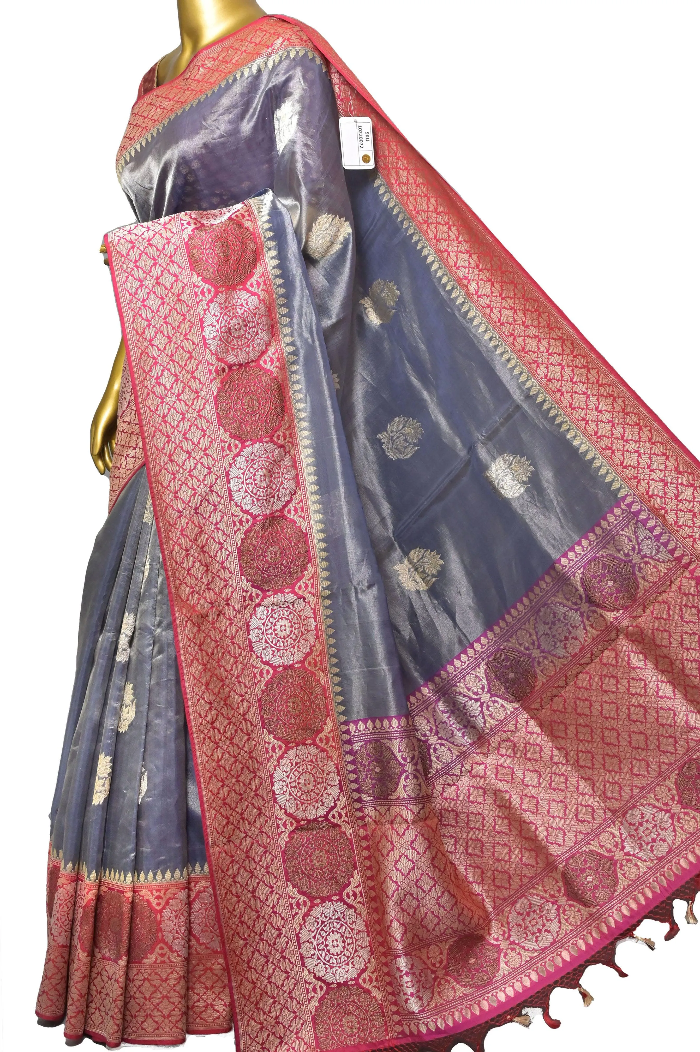 Dark Stone Gray Color Tissue Banarasi Silk Saree